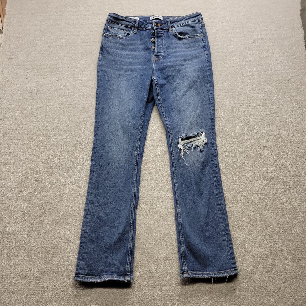 Vigoss Women Size 30 Straight Leg Jeans Distressed Ripped Blue Denim Button Fly